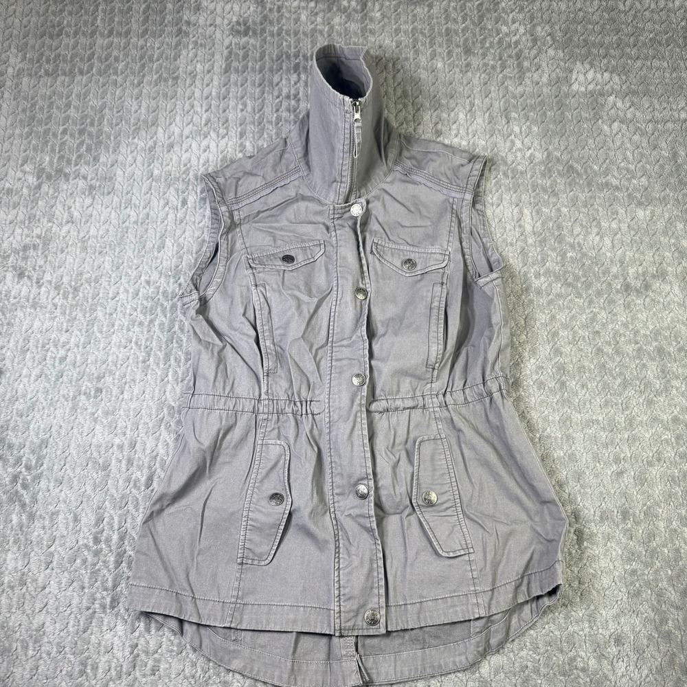North River Womens S Utility Vest Full Snap Funnel Neck Safari Sleeveless Jacket